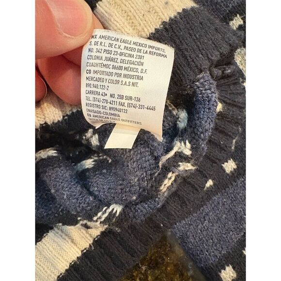 American Eagle Men's Hooded Geometric Sweater Navy White Size M - Picture 9 of 9